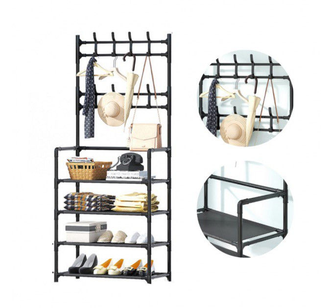 Напольная вешалка для одежды 5*60 New simple floor clothes rack с полками и крючками (18)