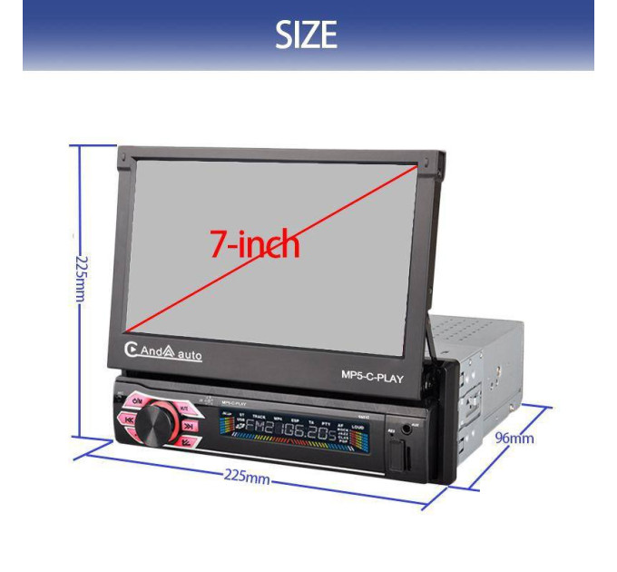Автомагнитола 1DIN с выездным сенсорным 7" экраном, ОС Windows, магнитофон с Bluetooth AUX (10)