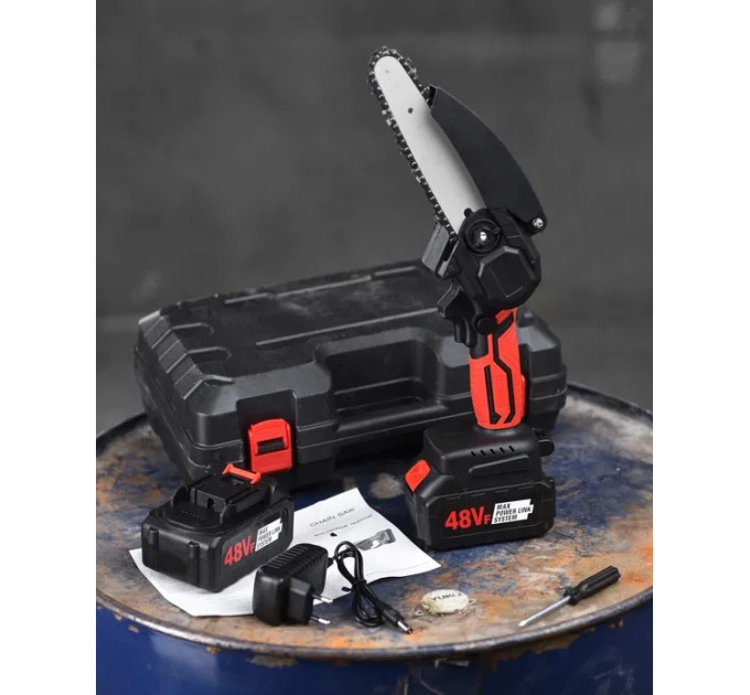 Мини пила Mini Electric Chain Saw1 в чемодане с 2 акк. для обрезки деревьев и распила дров 48V (10)