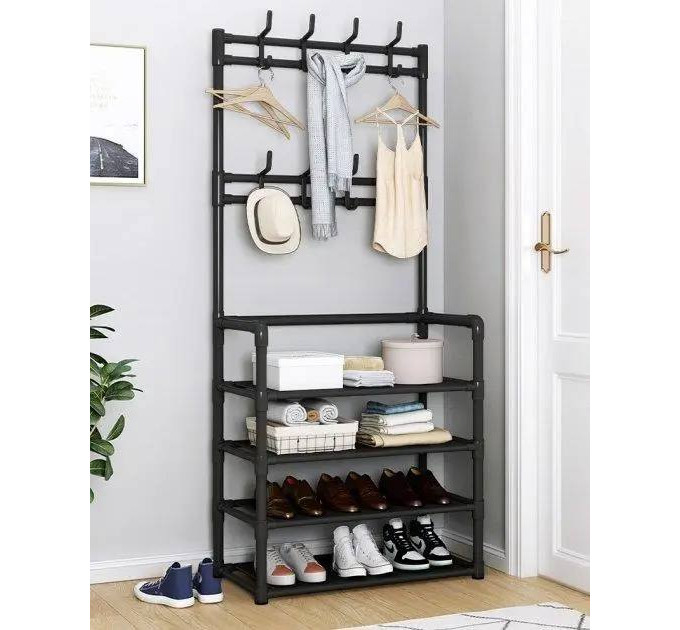 Напольная вешалка для одежды 4*60 New simple floor clothes rack с полками и крючками (16)